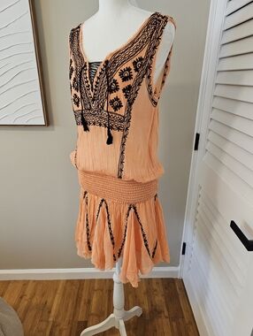 Free People FP One Fez Mini Dress | Vintage Boho Embroidered Gauze Cotton | Size